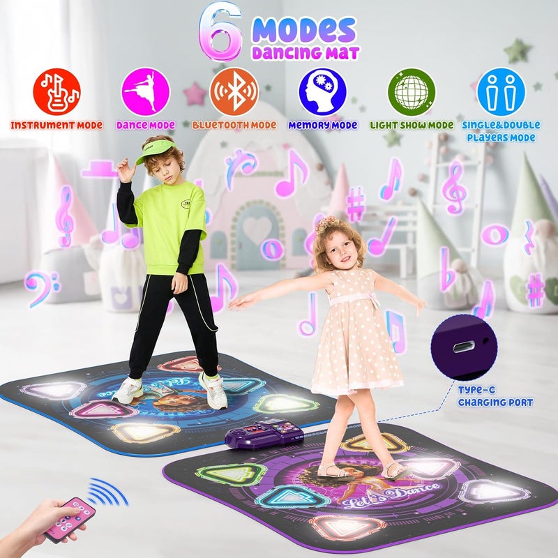 Surelect Store Dance Mat, 2025 Rechargeable Light-Up 2-Player Opposing Dance Pad with Bluetooth, 12-Button Music Dancing Toy, Christmas Birthday Gift for 3-12 Year Old Boys Girls - Image 3
